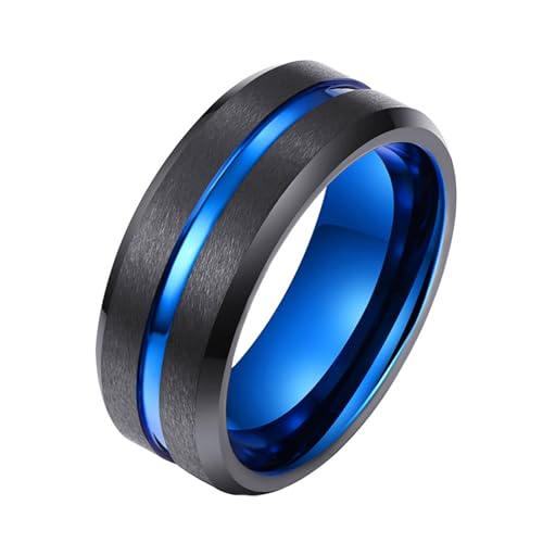 Bague tungstène noir et bleu pour homme et femme anneau mat brossé 8mm