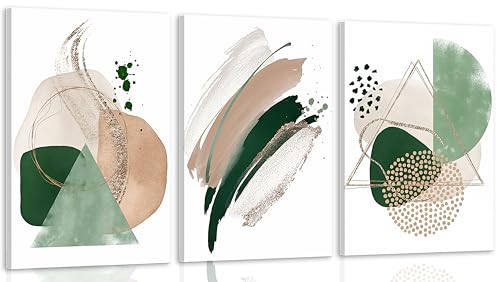 Uofnvrji 3Pcs Framed Sage Green Minimalist Geometric Abstract Wall Art