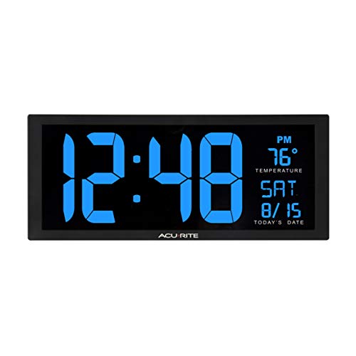 AcuRite 75152M Oversized Blue LED Clock with Indoor Temperature, Date and Fold-Out Stand