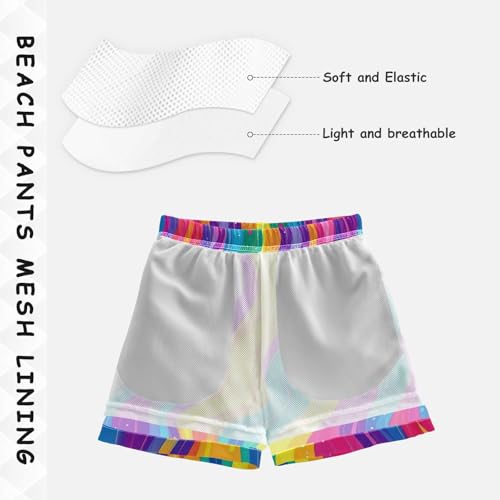 Pigsaly Boys' Swim Board Shorts Abstract Rainbow Wavy Boy's Swim Trunks Kids Swimwear XS4