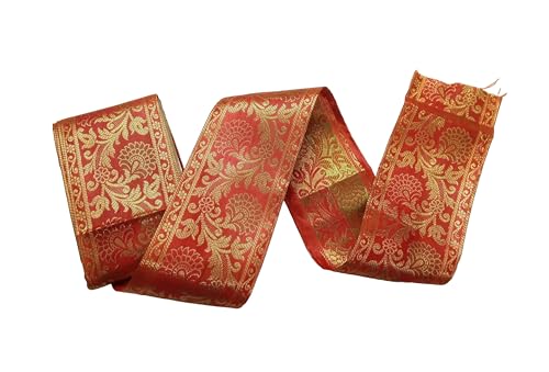 Image of Brocade Ethnic Work 9 Meter Laces and Borders Material for Dresses, Sarees, Lehenga, Suits, Blouses, Dupatta, chunri and Crafts (Orange)