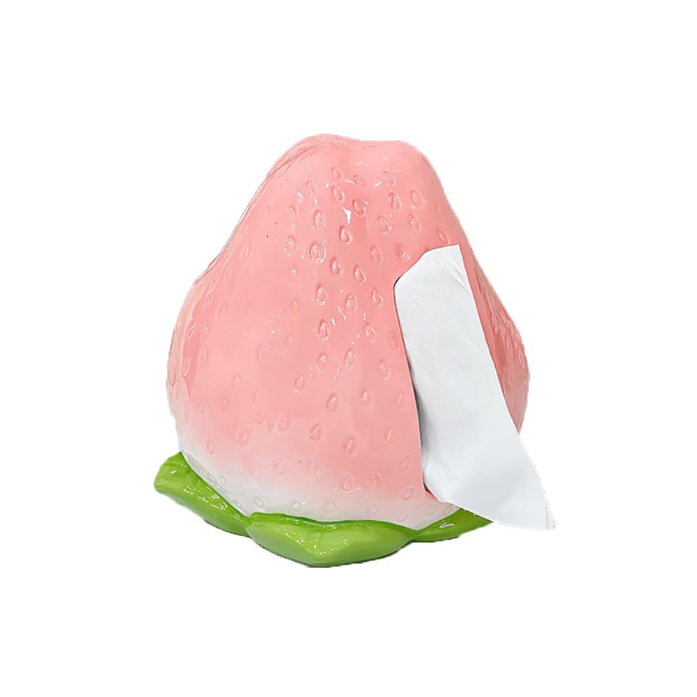 Qinqin Store Girls Pink Creative Strawberry Ceramic Tissue Box Cover Living Room Tissue Box Holder Facial Napkin Tissue Holders Case Organizer (, 18×17.5×18Cm/7.09"×6.89"×7.09")