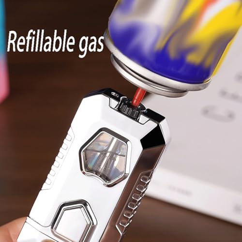Encendedor metálico retro de butano a llama dual gris miniatura 3