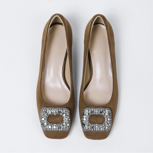 Women's Suede Rhinestone Low Heel Pumps Jeweled Square Toe Chunky Low Heel Closed Toe Dress Work Office Shoes Casual Slip on Slip On Evening Shoes4