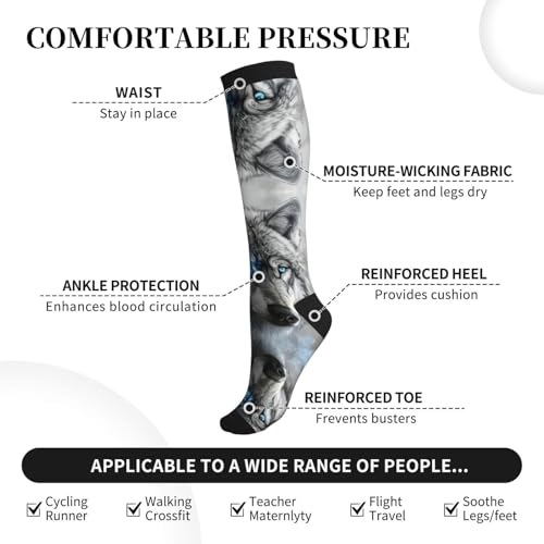 Blue Eyes Wolf Print Compression Socks For Men Women 15-20 Mmhg Running Support Socks,For Athletic Hiking Flight3