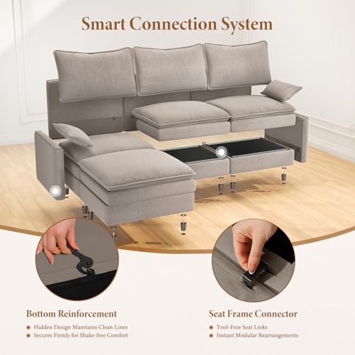 Image of Vesgantti Large Modular Sectional Sofa, 8 Seater Cloud Couch, Khaki