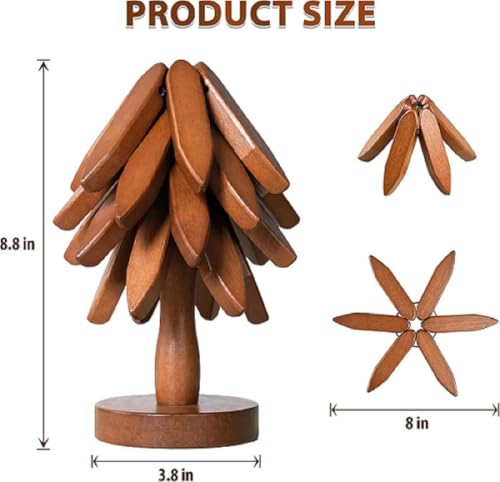 Image of Wooden Trivets for Hot Dishes Tree Shape Trivet Set Coaster for Teapot Hot Pots Coster for Dishes Stand,Stand Foldable Wooden Tree Trivet Stacking 4 Pieces Trivet Table Protection