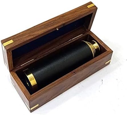 Telescopio Espía de Latón y Cuero con Caja de Palisandro, 15" miniatura 4
