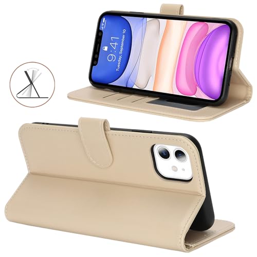 Image of for iPhone 11 Case Wallet with Card Holder,for iPhone 11 Wallet Case for Women Men,PU Leather Shockproof Magnetic Buckle Stand Flip Phone Case-Beige