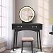 Vanity Table Set with Lighted LED Touch Screen Dimming Round Mirror,Makeup Dressing Table with 2 Sliding Drawers, 1 Cushioned Stool for Bedroom, Bathroom (Black)