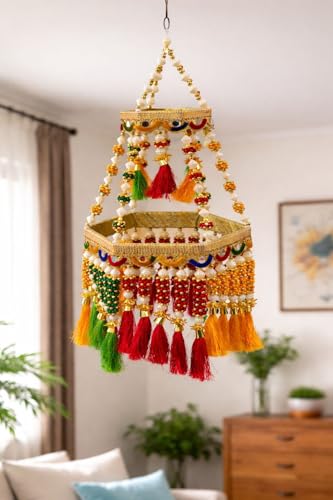 Image of Handcrafted Beads & Tassel Hanging Decoration | Traditional Rajasthani Style Decorative Hanging for Home Temple Door Wall | Festive Handmade, Door Toran, Decorative Toran