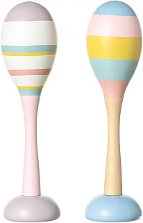 Wood Sand Hammer Hand Percussion Maracas Shakers Rattles Percussion Instrument Educational Toy Mexican Fiesta Decoration for Kids Party Game Playing, Set of 2