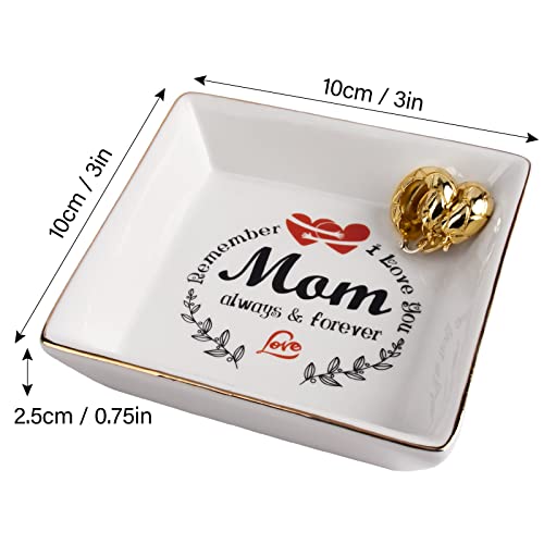 Remember I Love You Mom Always & Forever-Gifts For Mom From Daughter Son Women Ceramic Jewelry Tray, Dish Ring Holder Jewelry Plate For Mother's Day, Mom Birthday, Thanksgiving Christmas #TOP5