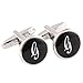 HJ Men's 2PCS Rhodium Plated Cufflinks Silver Initial Letter Shirt Wedding Business 1 Pair Set Black G