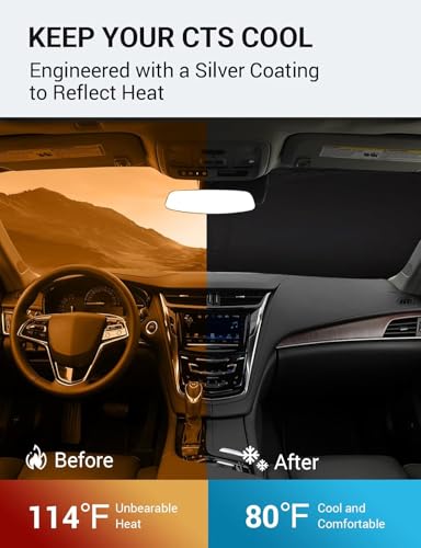 Image of Proadsy 2026 Upgrade Windshield Sun Shade Custom Fit 2014-2019 CTS Foldable Front Sunshade Protector Sun Visor Blocks UV Rays Keep Car Cooler