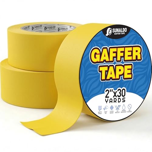 Image of Gaffers Tape Heavy Duty, Easy to Rip, Residue-Free Professional Grade Floor Tape for Electrical Cords, Matte Finish Non Reflective, Weather Resistant (3, Yellow, 2 inch x 30 Yards)