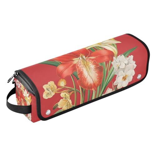 Estuche de viaje 2 en 1 para planchas y rizadores con tapete resistente al calor y espacio para secador. Diseño floral Orchid Canna Rojo miniatura 1