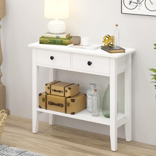 soges Table Console Table de Canapé Table Appoint Buffet avec 2 Tiroirs, Table Entrée Blanche Table Console pour Entrée Salon 80 x 34 x 71,5 cm