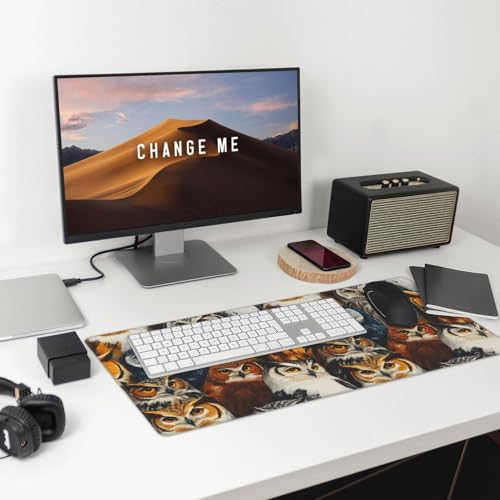 Tapis de souris de jeu grand format avec impression hibou - 7