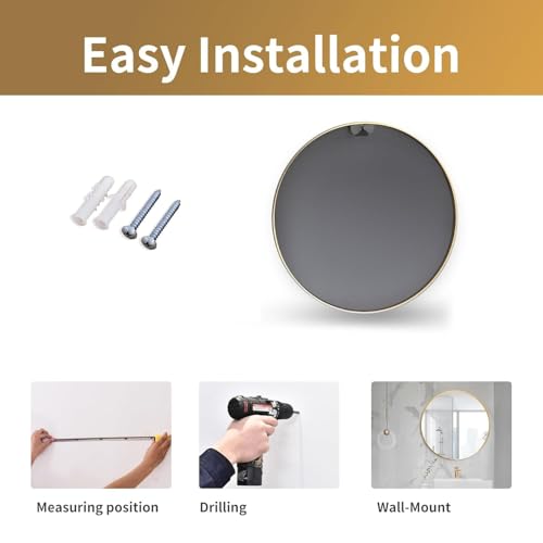 Image of The Arts Box Decorative Orbit Round Shape Wall Mirror with Frame for Living Room | Bathroom | Hall | Home Decor with Hanging Stripes | Shaving and Dressing Room (Black 22 Inch)