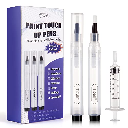 TiGilt Paint Touch Up Pens - Pressable, Fillable, Refillable Paint Pens for Walls, Furniture, Cabinet, Window Door Crafts - 3-Pack