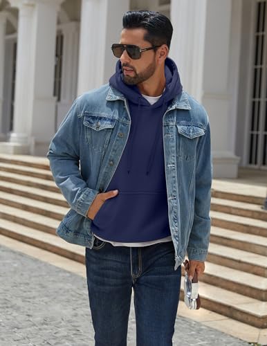 Image of COOFANDY Men Cotton Fleece Hooded Sweatshirt Casual Long Sleeve Hoodies Pullover Fashion Drawstring Hoodie with Kanga Pocket
