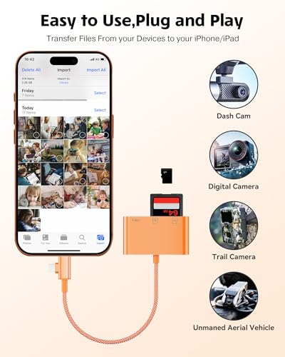 Image of SD Card Reader for iPhone iPad Camera with USB C, Dual Card Slot USB Memory Card Reader Supports SD /TF Card Trail Camera Viewer SD Card Adapter Portable Micro SD Card Reader No App Plug and Play