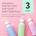 Impresa Silicone Feeding Bottle Covers for Baby - Compatible with Dr Brown Narrow Neck Glass Bottles - 3-Pack Multicolor 8 Oz - Glass Sleeves with Measurement Window & Textured Grip