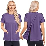 Deyeek Open Back Adaptive Shirts for Women with Pockets - Assisted Dressing Hospital Gowns for Women with Shoulder Snaps Purple