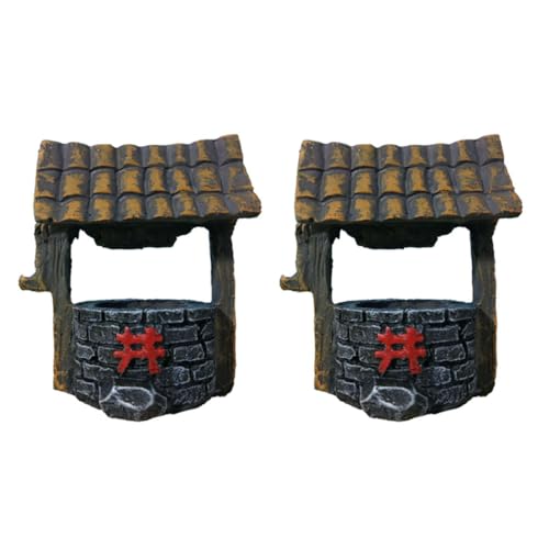 GALPADA Lot de 2 Puits Décoratifs en Résine Micro-Paysage, Ornement Miniature Gris Foncé pour Jardin, Bureau ou Terrarium, Statue Artisanale Résistante et Écologique pour Décoration