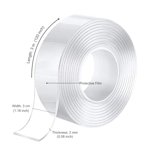 Image of Solitude Pack of 1 Double-Sided Heavy Duty Transparent Tape, Removable & Reusable Mounting Tape for Walls, Kitchen, Office, DIY 2mm x 3m Roll