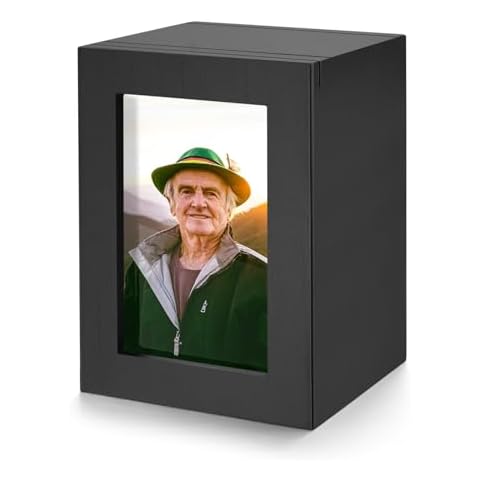 SOITIS Wooden Small Urn for Human Ashes, Cremation Ashes Urns Black with Photo Frame - Mini Memorial Wood Urns Box, Decorative Keepsake Urn for Women Men Visit The SOITIS Store Cover