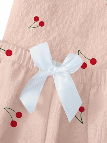 Image of Remidoo Cherry Pajamas for Women Short Sleeve Button Down 2 Piece Pajama Set Sleepwear Pink X-Small