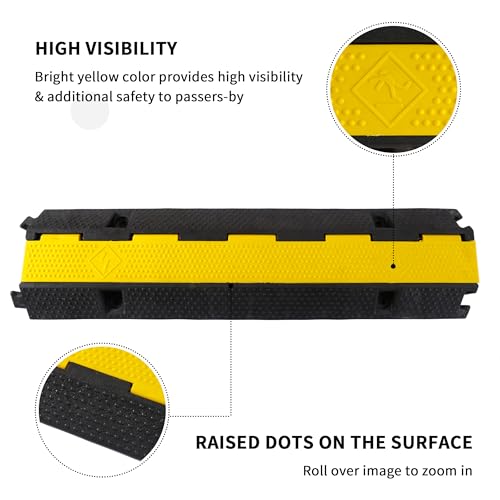 YONSHENG Rubber Cable Ramp Cord Cover Cable Protector Ramps Wire Hose Protective 22000Lbs Load Capacity Traffic 1 Channel Speed Bump for Asphalt Concrete Gravel Driveway, 4 Pack - Thumbnail 4