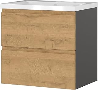 Germania Waschtisch mit Becken 9089-564 GW-Salinas, in Graphit/Grandson-Eiche-Nb., Selbsteinzug der Schubladen, 61 x 65 x 47 cm (BxHxT)