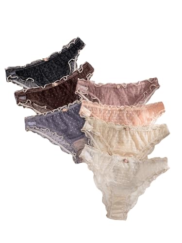 GORGLITTER Women's 7 Pack Sheer Panties Mesh Underwear Frill Trim Low Rise Briefs Multicolor Black Medium