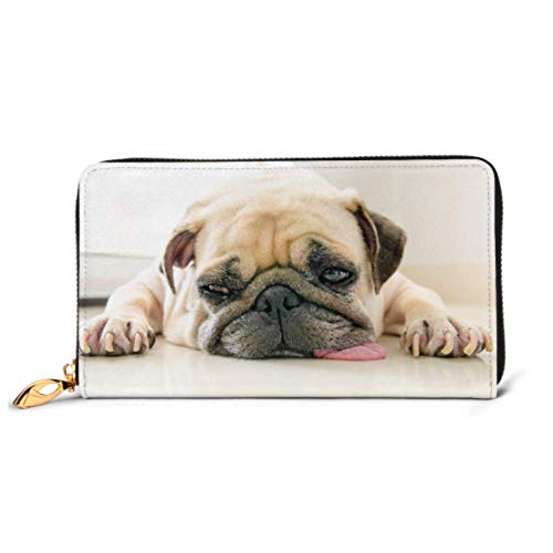Preisvergleich Produktbild JHGFG Mode Handtasche Reißverschluss Brieftasche Lustige schläfrige Mops Hund Kaugummi Auge Telefon Kupplung Geldbörse Abendkupplung Blockieren Leder Brieftasche Multi Card Organizer