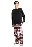 C&A Herren Pyjama Set Regular Fit Unifarben|Kariert Synthetisch|Polyester|Fleece rot/cremeweiß M