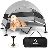 FUEMP Elevated Dog Bed with Canopy |Included Travel Bag| |XL Size Portable Dog Bed|Widened Anti Slip Feet & Rain Resistant|Cooling|Elevated|Raised Cot for Large Dogs|Removable Shade