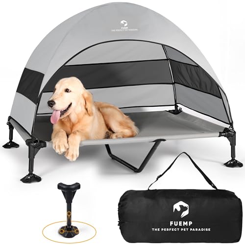 FUEMP Elevated Dog Bed with Canopy |Included Travel Bag| |XL Size Portable Dog Bed|Widened Anti Slip...