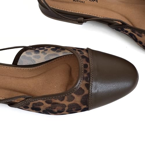 LUMINOSA Women’s Slingback Flats– Leopard Mesh with Brown Round Toe3