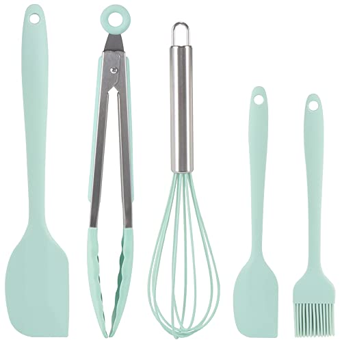 Ustensiles de cuisine Ensemble en silicone,5 Pcs Accessoire cuisine set Spatule silicone de cuisine Outils de cuisson,Anti-Rayures et Résistante à Chale (green) Cover