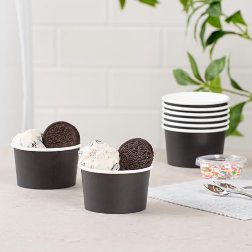 Image of Coppetta 5-Ounce Dessert Cups, 200 Disposable Ice Cream Cups - Lids Sold Separately, Sturdy, Black Paper Frozen Yogurt Bowls, For Hot And Cold Foods, Perfect For Gelato Or Mousse - Restaurantware