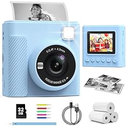 TIATUA Kids Camera Instant Print, 2.4'' Instant Camera for Kids with 32G Card & Print Photo Paper, 1080P Video Kids Digital Toy, Christmas Birthday Gifts for Boys Age 3-12 Years Old (Blue)