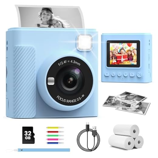 TIATUA Camara Fotos Infantil Instantanea, 2,4 Pulgada 1080P Cámara de Fotos Instantánea con Tarjeta de 32 GB y Papel Fotográfico, Regalo para Niños de 3 a 12 Años