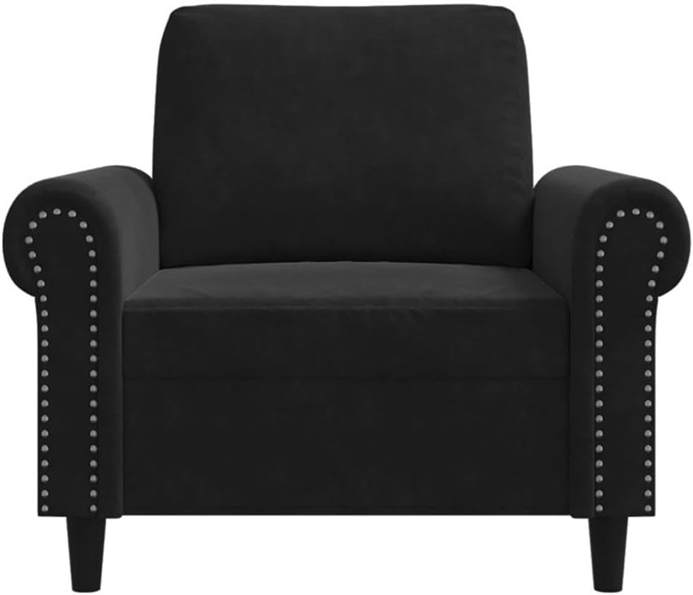 BOWERY HILL Contemporary Velvet Sofa Chair, Black Matte Finish, 36.2 x 36.2 x 31.5 in., Padded Armrests, Metal Frame, Rectangular Shape, Living Room, Bedroom, Office Accent Chair for 1 Person
