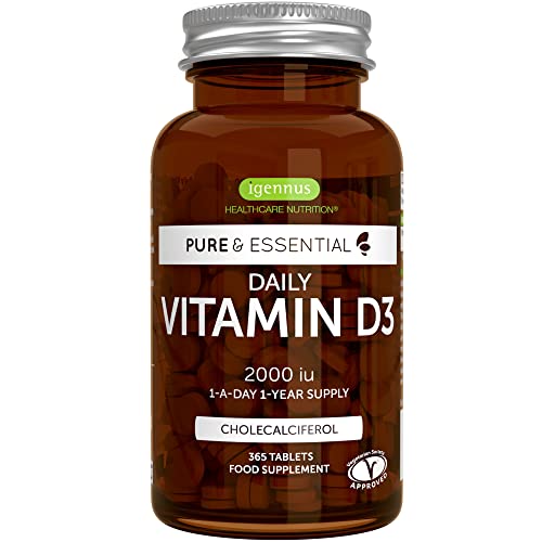 Pure & Essential Daily Vitamin D3 2000iu, 1-Year Supply, Cholecalciferol, Vegetarian, 365 Small Tablets
