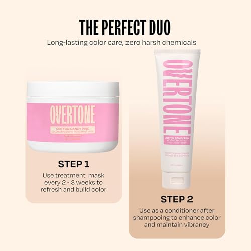 Image of Overtone Semi Permanent Hair Color Conditioner, Cotton Candy Pink, 8 oz, Nourishing, Damage-Free, Color Depositing Mask for All Hair Types with Shea Butter & Coconut Oil, Vegan & Cruelty-Free