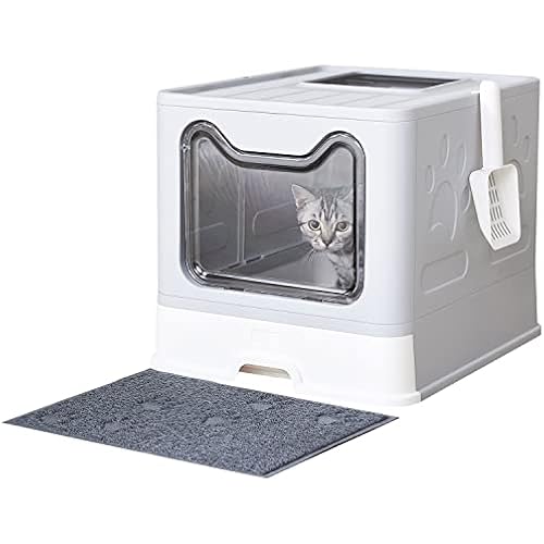 Medario Cat Litter Box with Litter Mat and Scoop (Grey)