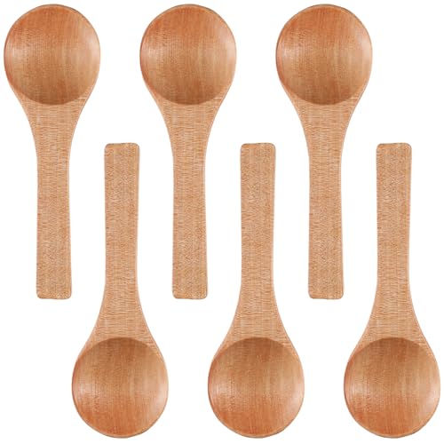 6PCS Small Wooden Spoons, 3. 5 Inch Handmade Mini Wooden Spoons for Jars Tasting Condiments Salt Sugar Coffee Tea Honey Spices,Ideal Kitchen Gift (Wood Color)
